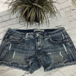 Distressed Fringed Jean Shorts